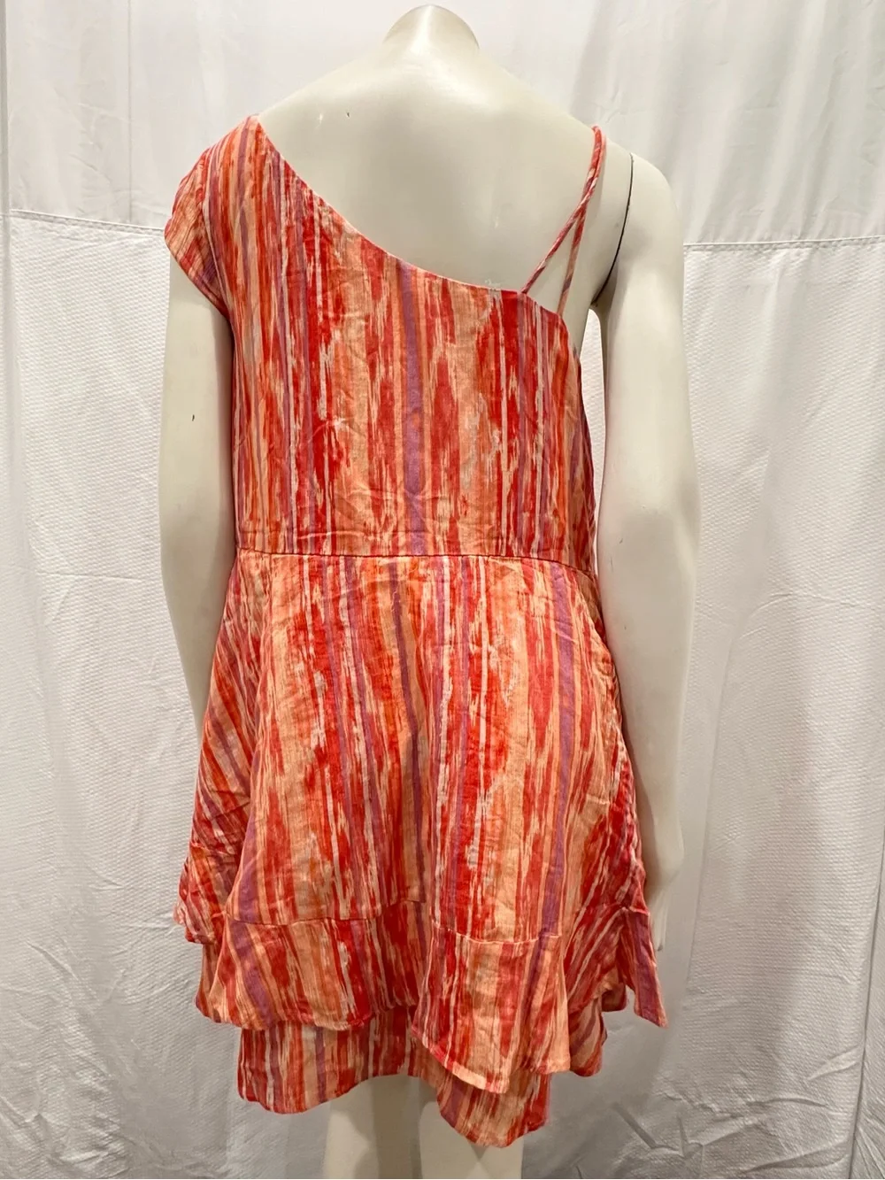 Free People Orange One-Shoulder Ruffled Dress Sz Medium *Missing Belt*